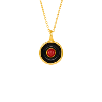 Kette aus Messing, vergoldet, Emaille, oranger Quartz